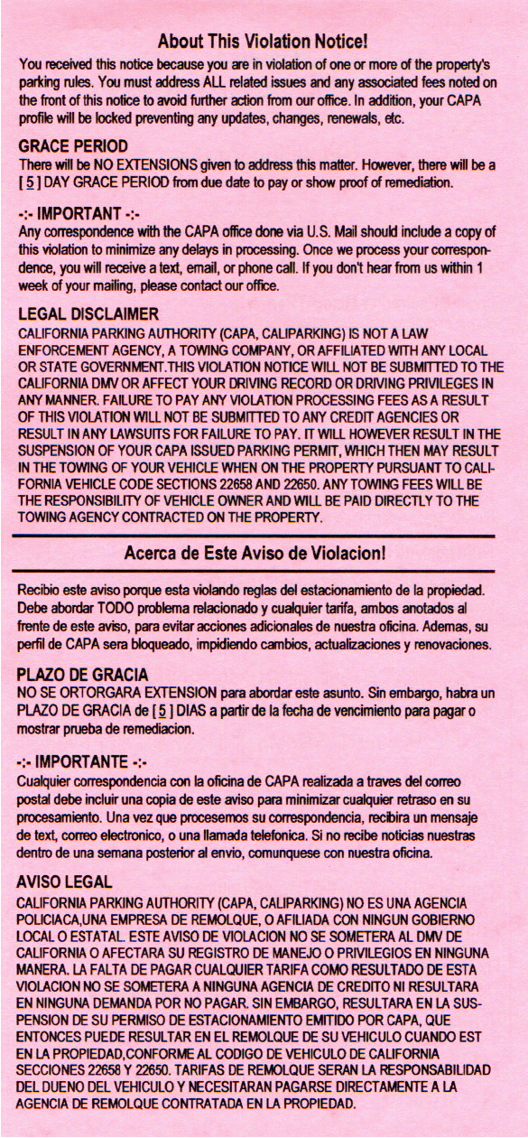 Violation Notice - back