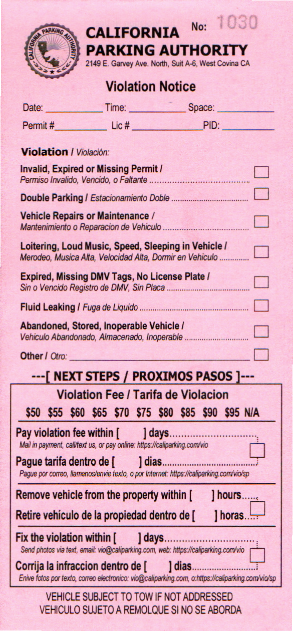 Violation Notice - front